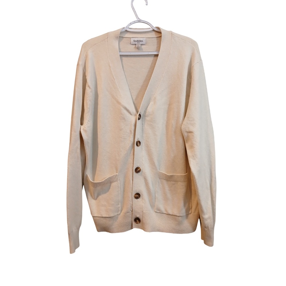 Goodfellow & Co Mens XL Cream Cardigan Sweater V-Neck Button Preppy Classic